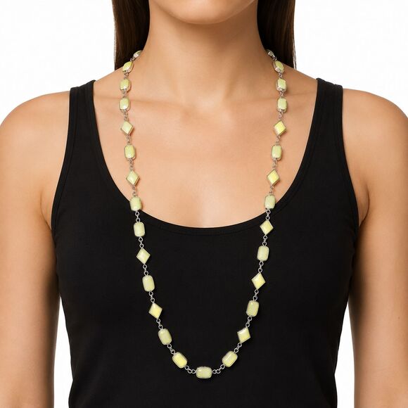 Charming Charlie Jewelry - Charming Charlie Silver tone Moon Stone Art Deco Single Strand Necklace 38"